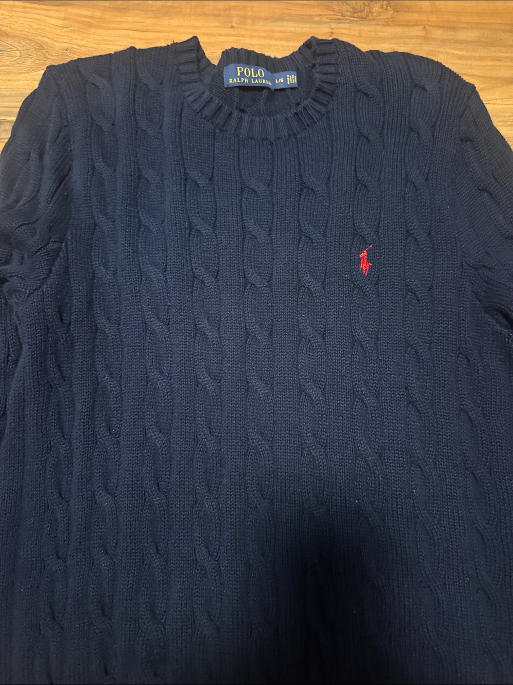 Polo by Ralph Lauren Navy Cable Crewneck Sweater with Red Pony